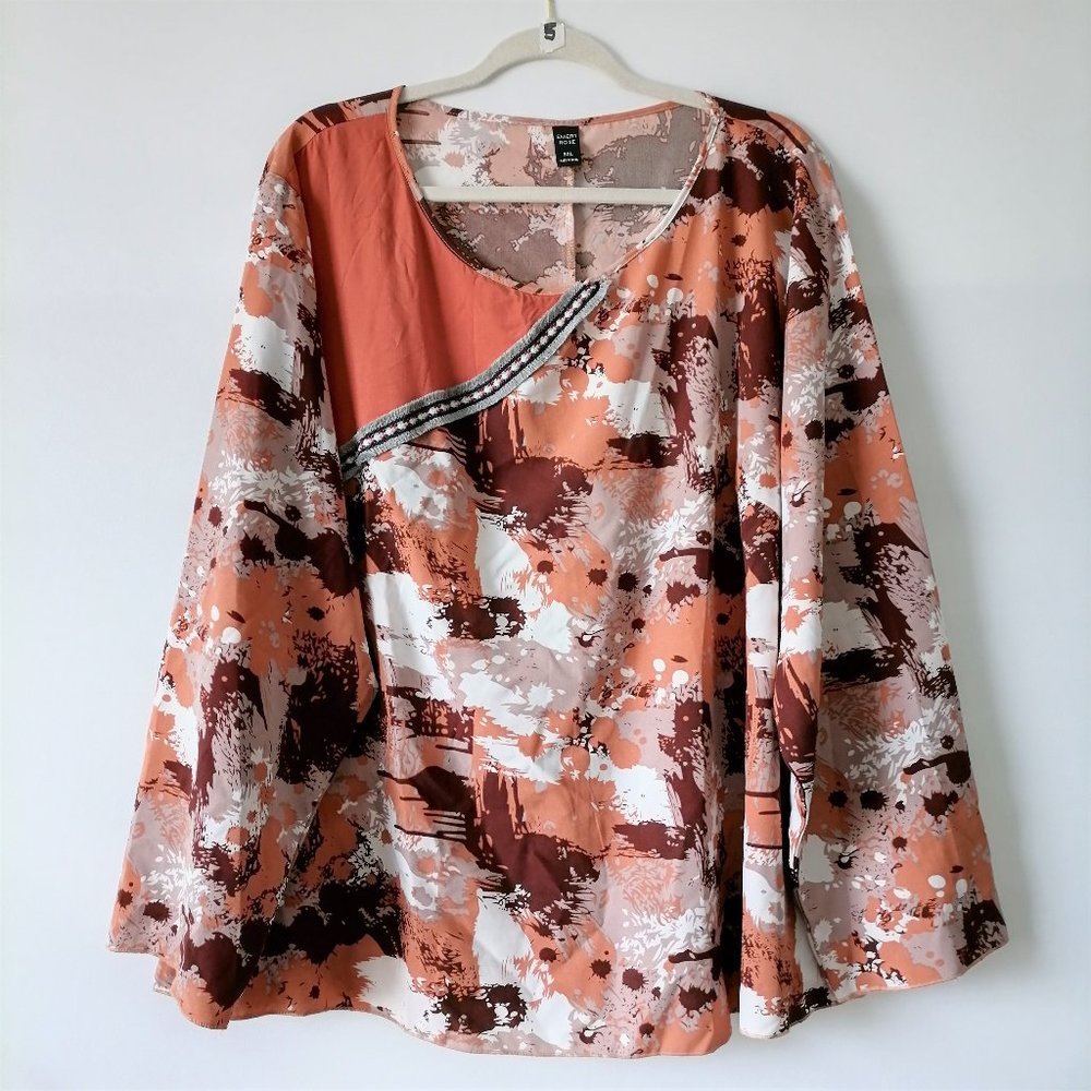 Emery Rose Womens Multicolor Overall Printed Blouse Tunic Top Plus Size 5XL